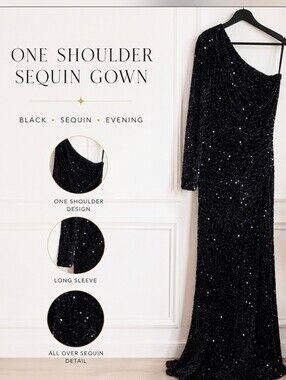 Bella Bloom Boutique Black Sequin One Shoulder Gown Formal Prom Dress Medium